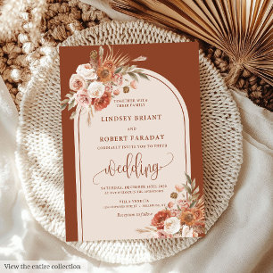 Luxury Dusty Orange Pampas Grass Boho Wedding Einladung