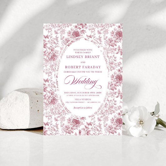 Luxury Dusty Pink French Toile Wedding Invitation Einladung