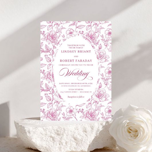 Luxury Dusty Pink Toile Roses Wedding Invitation Einladung