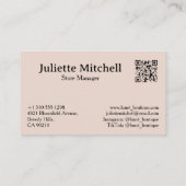 Luxury Dusty Rose Marble Custom Business Card Visitenkarte (Rückseite)