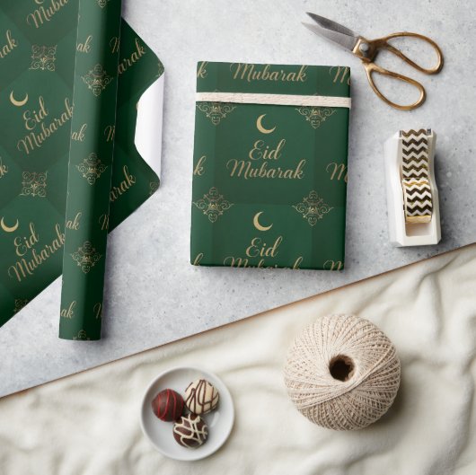 Luxury Elegant Eid Mubarak Greeting in Green Geschenkpapier (Kunsthandwerk)