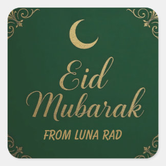 Luxury Elegant Eid Mubarak Greeting in Green Quadratischer Aufkleber