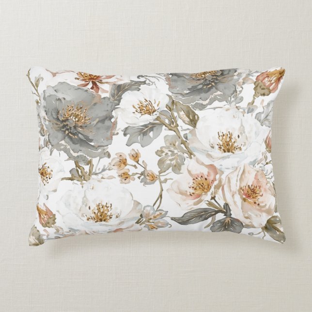 Luxury, Elegant, Gold Grey Flowers Pattern  Dekokissen (Vorderseite)