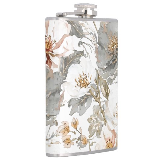 Luxury, Elegant, Gold Grey Flowers Pattern Flachmann (Rechts)