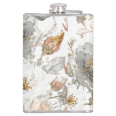 Luxury, Elegant, Gold Grey Flowers Pattern Flachmann (Rückseite)