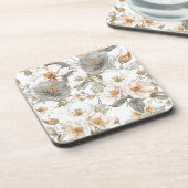 Luxury, Elegant, Gold Grey Flowers Pattern Getränkeuntersetzer (Linke Seite)