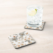 Luxury, Elegant, Gold Grey Flowers Pattern Getränkeuntersetzer (Rechte Seite)