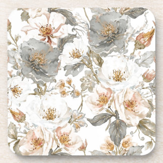 Luxury, Elegant, Gold Grey Flowers Pattern  Getränkeuntersetzer