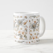 Luxury, Elegant, Gold Grey Flowers Pattern Jumbo-Tasse (Vorderseite Rechts)