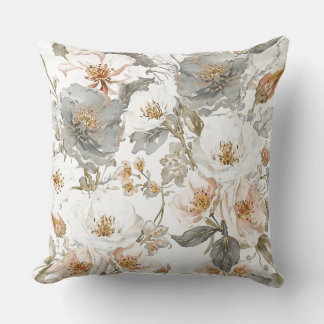 Luxury, Elegant, Gold Grey Flowers Pattern Kissen