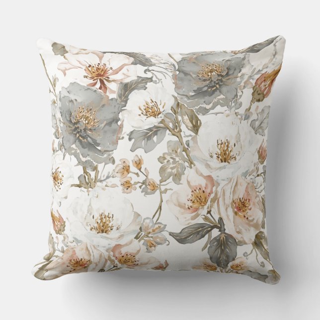 Luxury, Elegant, Gold Grey Flowers Pattern  Kissen (Vorderseite)
