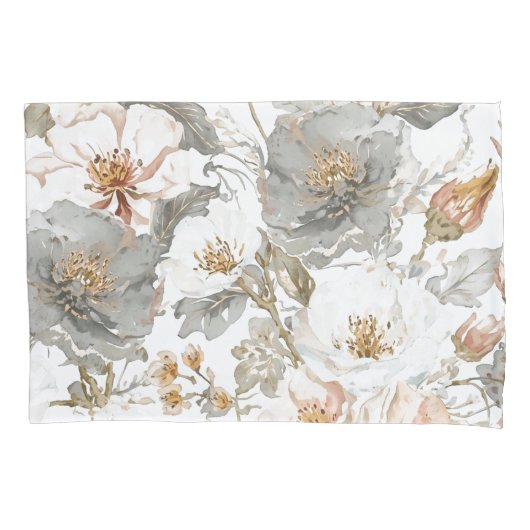 Luxury, Elegant, Gold Grey Flowers Pattern  Kissenbezug (Vorderseite)