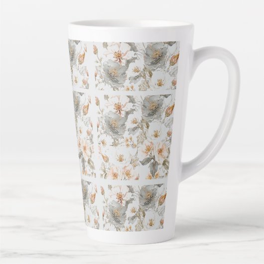Luxury, Elegant, Gold Grey Flowers Pattern Milchtasse (Rechts)