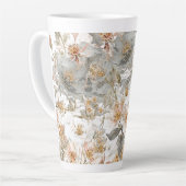 Luxury, Elegant, Gold Grey Flowers Pattern  Milchtasse (Linke Ecke)