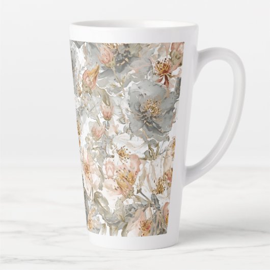 Luxury, Elegant, Gold Grey Flowers Pattern Milchtasse (Rechts)