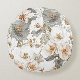 Luxury, Elegant, Gold Grey Flowers Pattern  Rundes Kissen