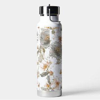 Luxury, Elegant, Gold Grey Flowers Pattern Trinkflasche