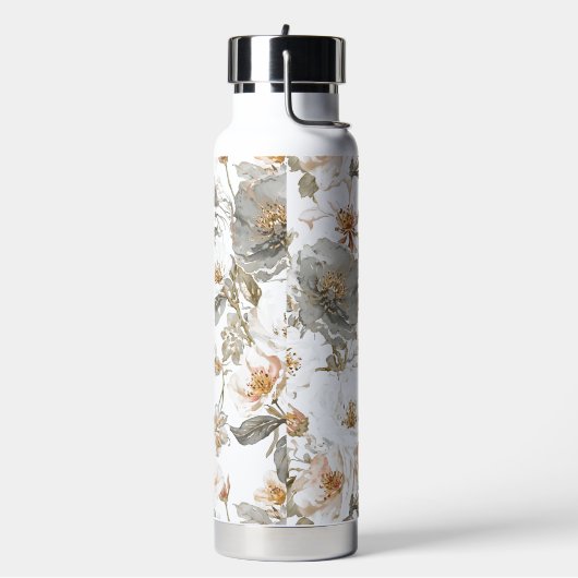 Luxury, Elegant, Gold Grey Flowers Pattern Trinkflasche (Links)