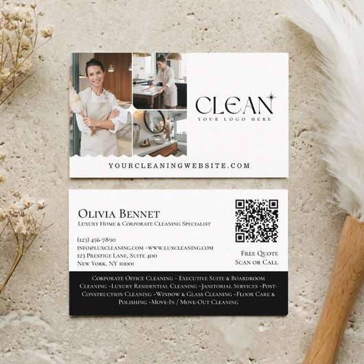 Luxury Elegant Maid House Cleaning Photo QR Code Visitenkarte