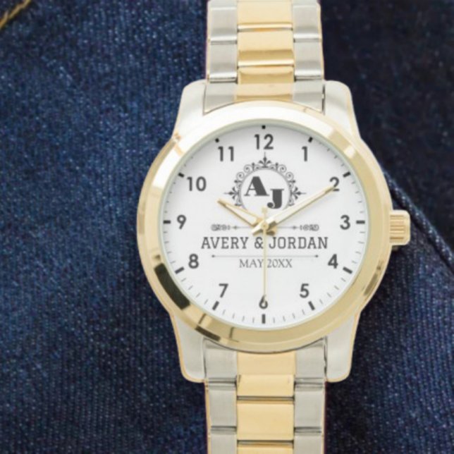 Luxury Elegant Monogram with Initials white Armbanduhr (Von Creator hochgeladen)