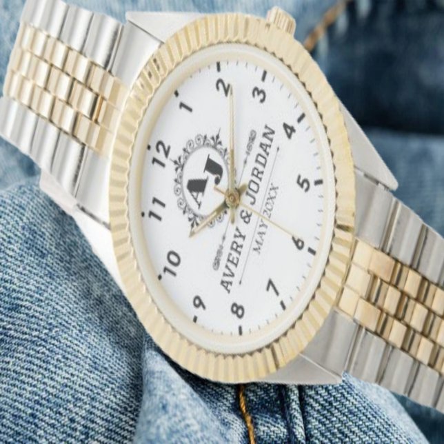 Luxury Elegant Monogram with Initials white Armbanduhr (Von Creator hochgeladen)