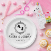 Luxury Elegant Monogram with Initials white Pappteller (Party)