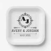 Luxury Elegant Monogram with Initials white Pappteller (Vorderseite)