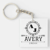 Luxury Elegant Monogram with Initials white Schlüsselanhänger (Vorderseite)