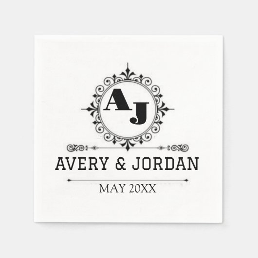 Luxury Elegant Monogram with Initials white Serviette (Vorderseite)