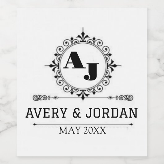 Luxury Elegant Monogram with Initials white Weinetikett (Einzelnes Label)