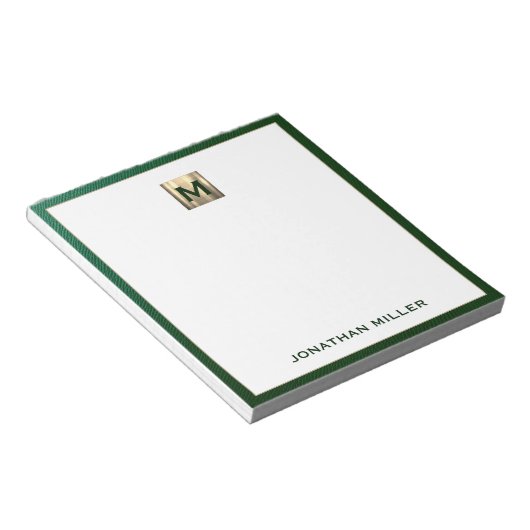 Luxury Emerald Gold Monogram Notizblock (angewinkelt)