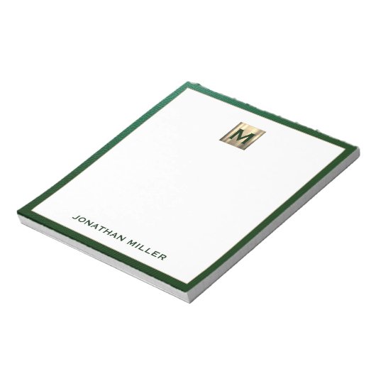 Luxury Emerald Gold Monogram Notizblock (Rotiert)
