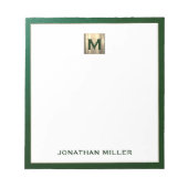 Luxury Emerald Gold Monogram Notizblock (Vorderseite)