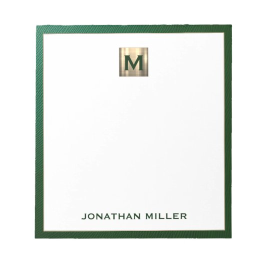 Luxury Emerald Gold Monogram Notizblock (Vorderseite)