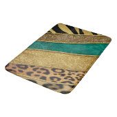 Luxury Emerald & Gold Safari Leopard Zebra Glitter Badematte (Schrägansicht)
