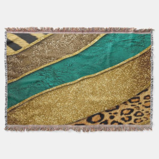 Luxury Emerald & Gold Safari Leopard Zebra Glitter Decke (Vorderseite)