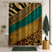 Luxury Emerald & Gold Safari Leopard Zebra Glitter Duschvorhang