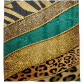 Luxury Emerald & Gold Safari Leopard Zebra Glitter Duschvorhang (Vorderseite)