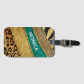 Luxury Emerald & Gold Safari Leopard Zebra Glitter Gepäckanhänger (Vorderseite (Horizontal))