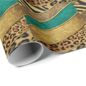 Luxury Emerald & Gold Safari Leopard Zebra Glitter Geschenkpapier (Rolleneckpunkt)
