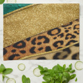 Luxury Emerald & Gold Safari Leopard Zebra Glitter Geschirrtuch (Gefaltet)