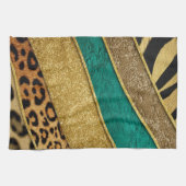 Luxury Emerald & Gold Safari Leopard Zebra Glitter Geschirrtuch (Horizontal)