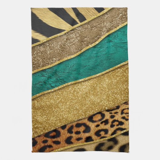 Luxury Emerald & Gold Safari Leopard Zebra Glitter Geschirrtuch (Vertikal)