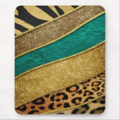Luxury Emerald & Gold Safari Leopard Zebra Glitter Mousepad (Vorne)
