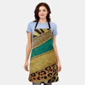 Luxury Emerald & Gold Safari Leopard Zebra Glitter Schürze (Getragen)