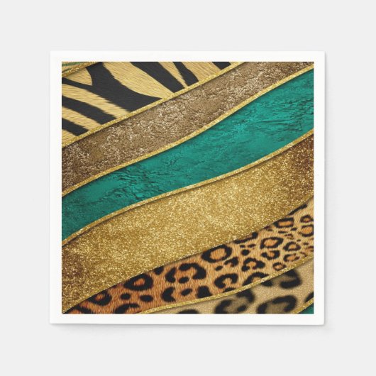 Luxury Emerald & Gold Safari Leopard Zebra Glitter Serviette (Vorderseite)