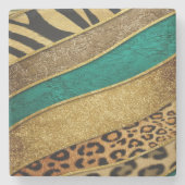 Luxury Emerald & Gold Safari Leopard Zebra Glitter Steinuntersetzer (Vorderseite)