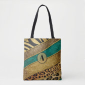 Luxury Emerald & Gold Safari Leopard Zebra Glitter Tasche (Vorderseite)