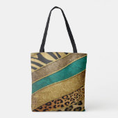 Luxury Emerald & Gold Safari Leopard Zebra Glitter Tasche (Rückseite)