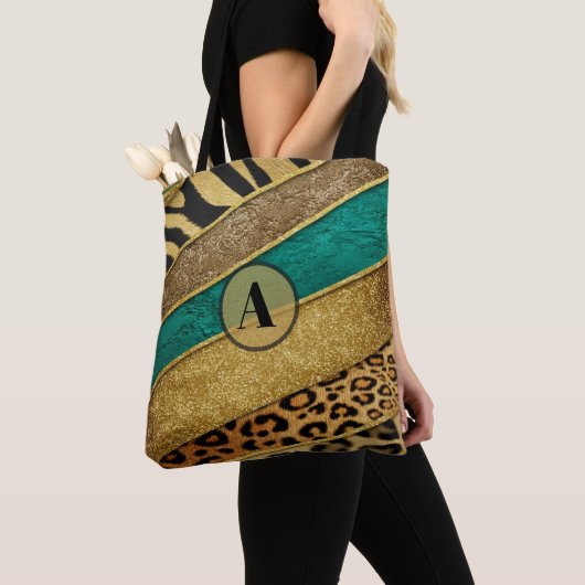 Luxury Emerald & Gold Safari Leopard Zebra Glitter Tasche (Von Nahem)
